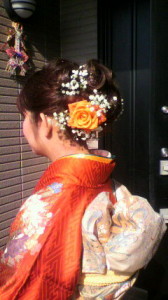 成人式　生花バラの髪飾り