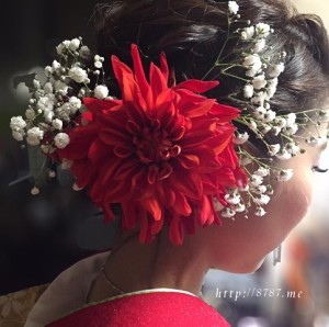 成人式の生花髪飾り真っ赤な大きなダリア